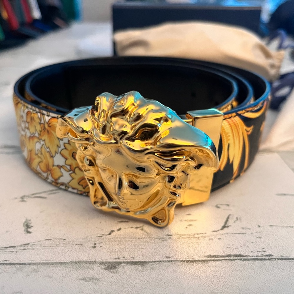 Versace Gold and Black reversible Baroque Belt